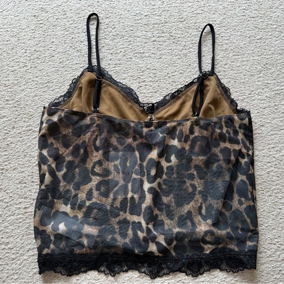 Forever 21 Leopard Animal Print Black Lace Trim V-Neck Cami Tank Top Camisole L - Picture 9 of 12